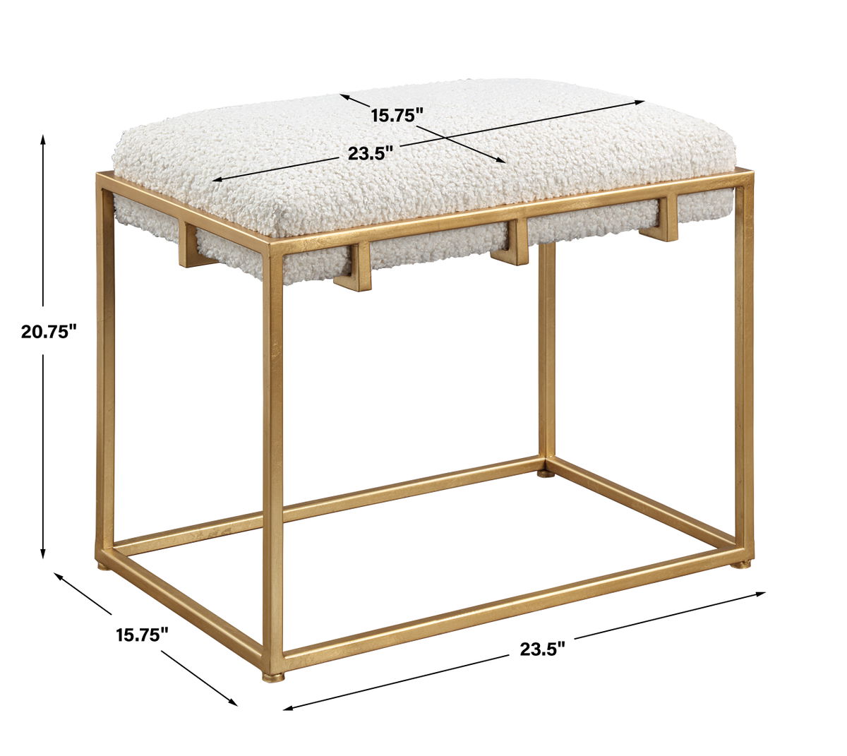 Paradox Small Gold & White Shearling Bench, Benche by Uttermost, 23.5" width x 20.75" height x 15.75" depth View 3