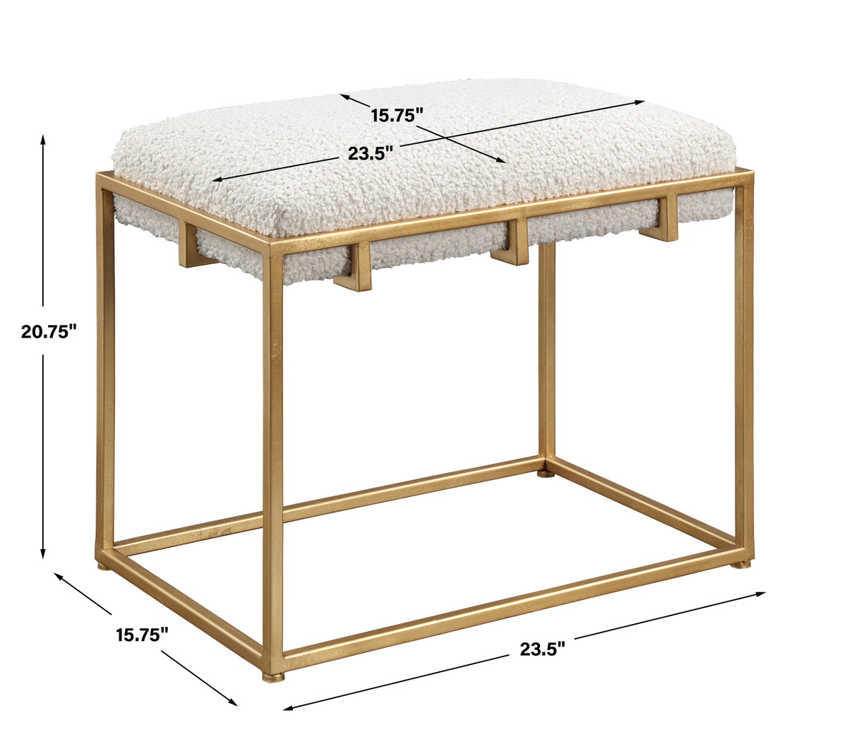 Paradox Small Gold & White Shearling Bench, Benche by Uttermost, 23.5" width x 20.75" height x 15.75" depth View 3