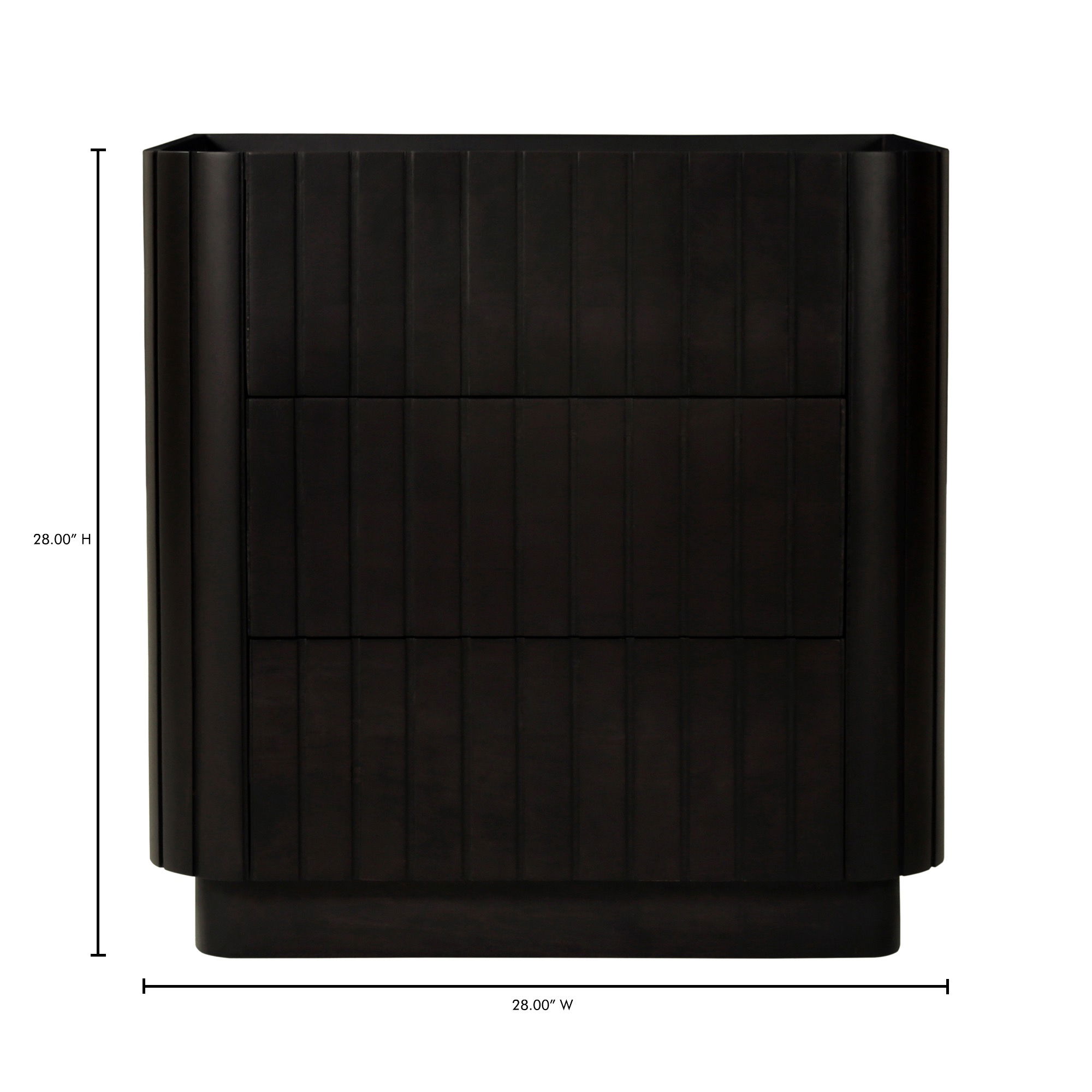 Povera 3 Drawer Nightstand Black, Dresser by Moe's Home, 28" width x 28" height x 20" depth View 11