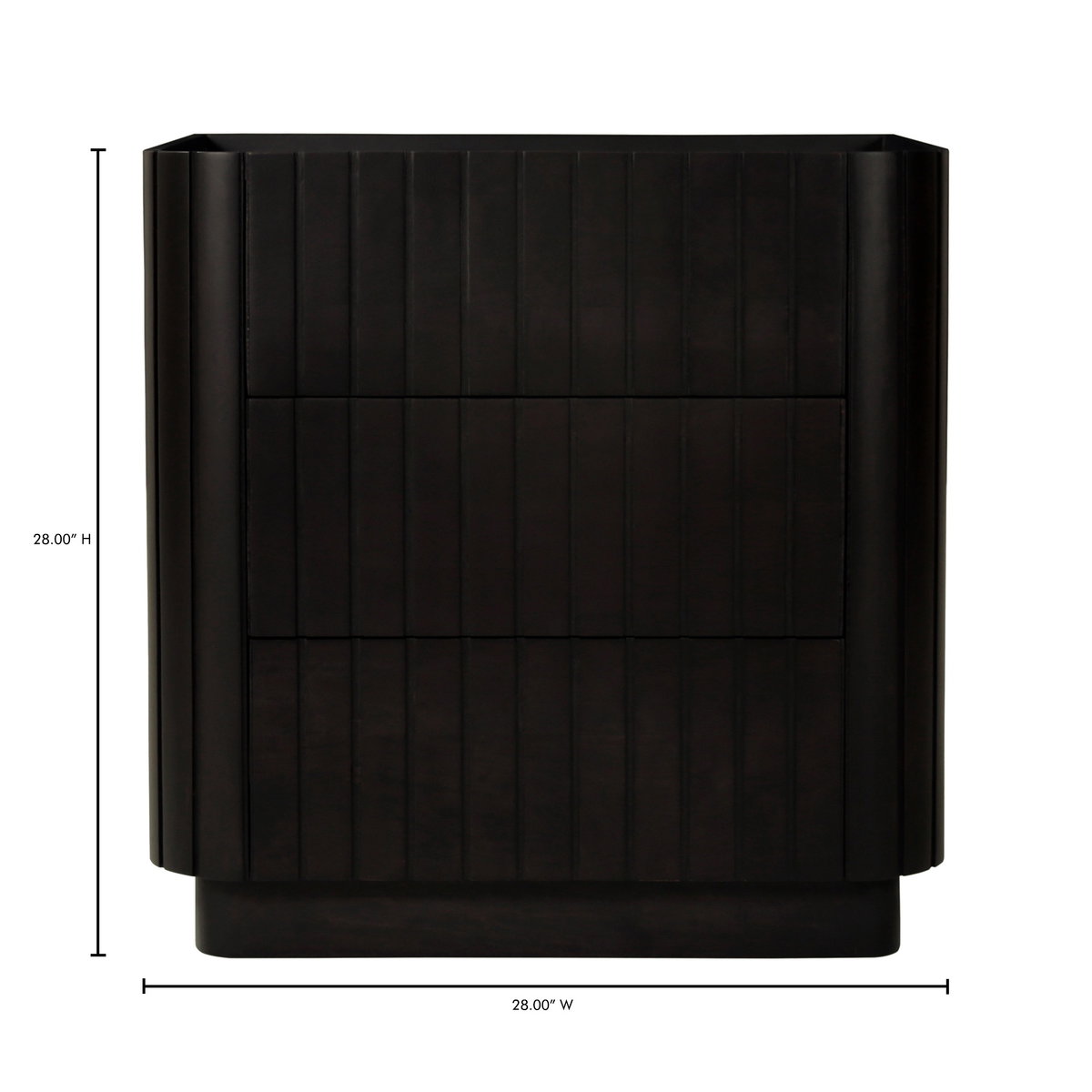 Povera 3 Drawer Nightstand Black, Dresser by Moe's Home, 28" width x 28" height x 20" depth View 11