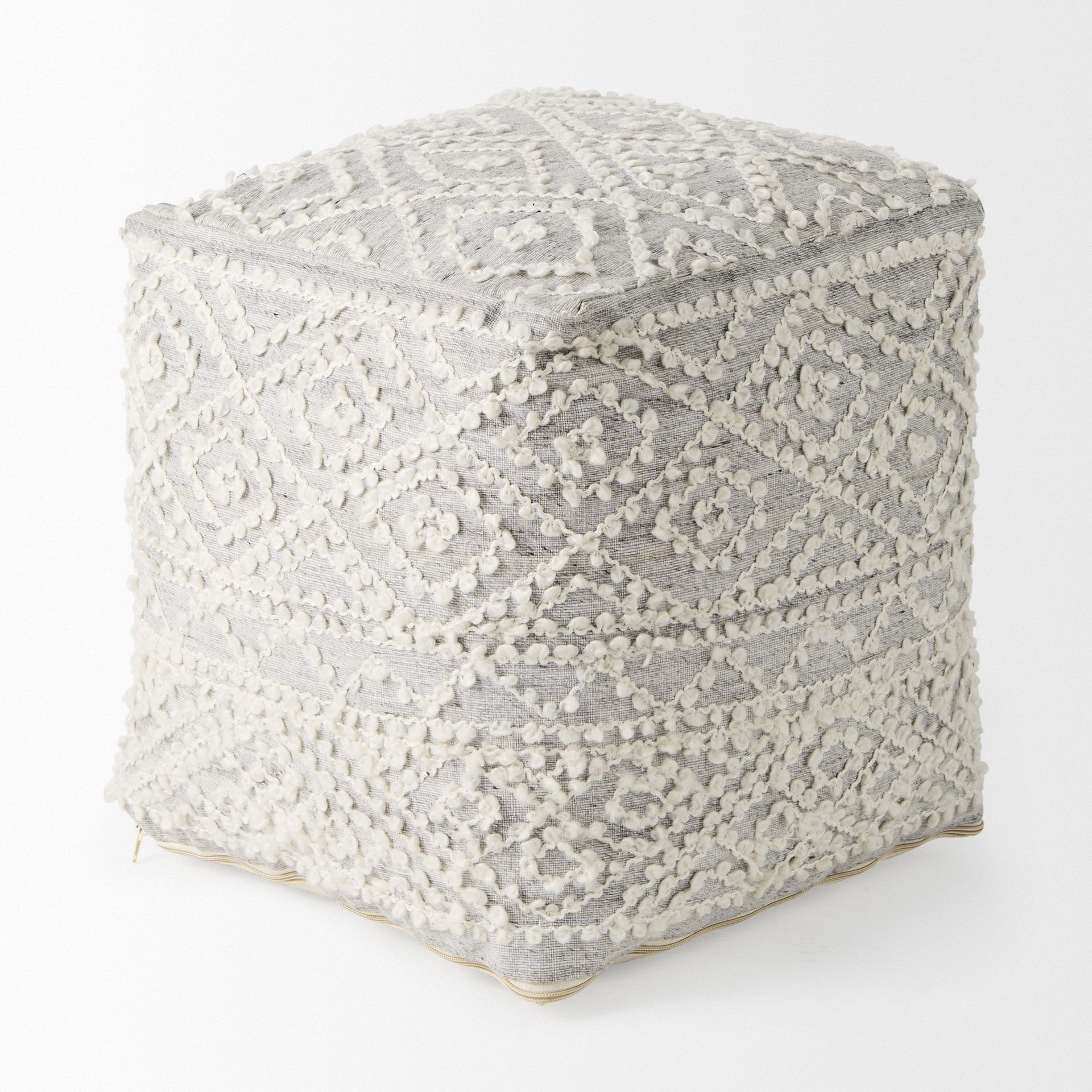 Farida 6.0L x 16.0W x 16.0H Light Gray Wool and Polyester Patterned Pouf large image 