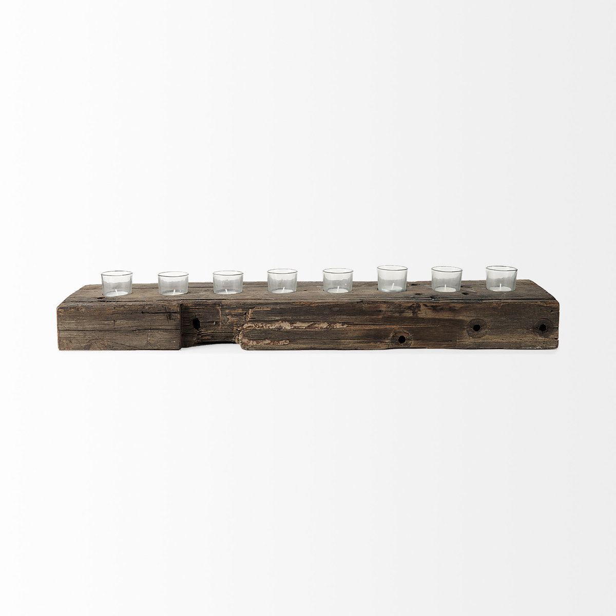 Lakara Reclaimed Wood Eight Tealight Table Candle Holder, Candles & Candle Holder by Mercana, 36" length x 8" width x 3" height View 5