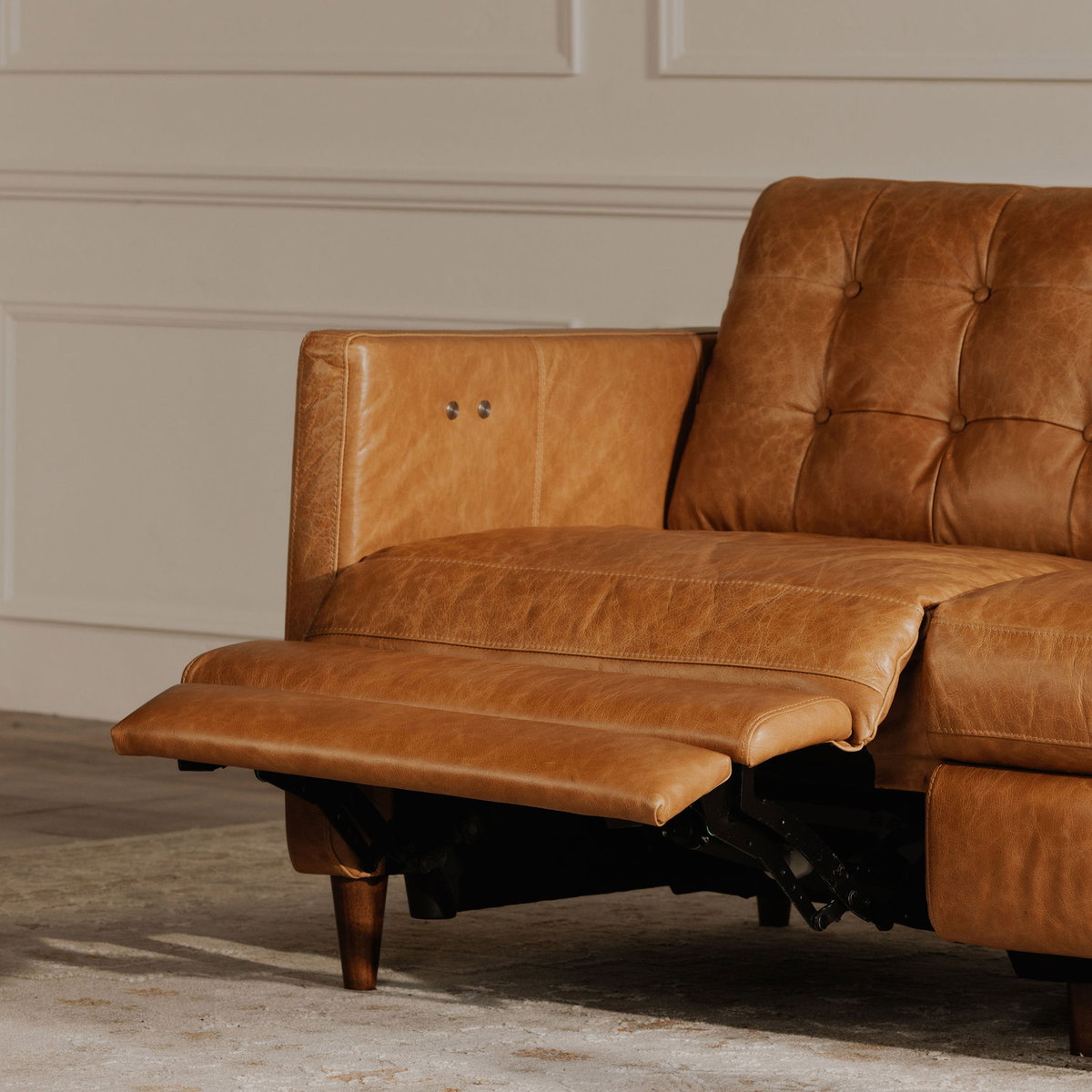 Bridgers Power Recliner Sofa Tan Leather, Sofas & Sectional by Moe's Home, 94.1" width x 33.85" height x 37.8" depth View 8