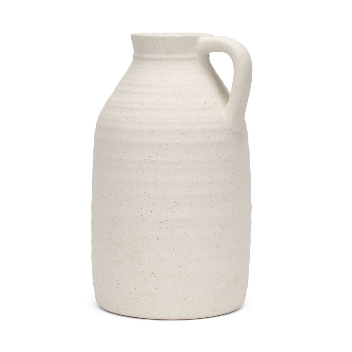 Tyrus Large Textured Matte White with Speckling Ceramic Vase, by Mercana, 9.44" length x 9.05" width x 15.35" height View 1