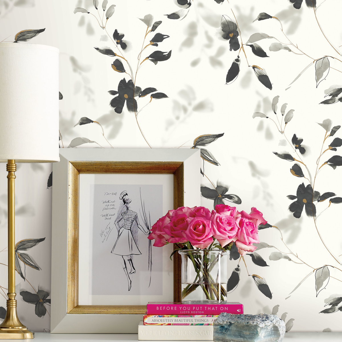 Linden Flower Black Peel & Stick Wallpaper, by York Wall, 20' length x 1'8.5" width x 0.02" depth View 3