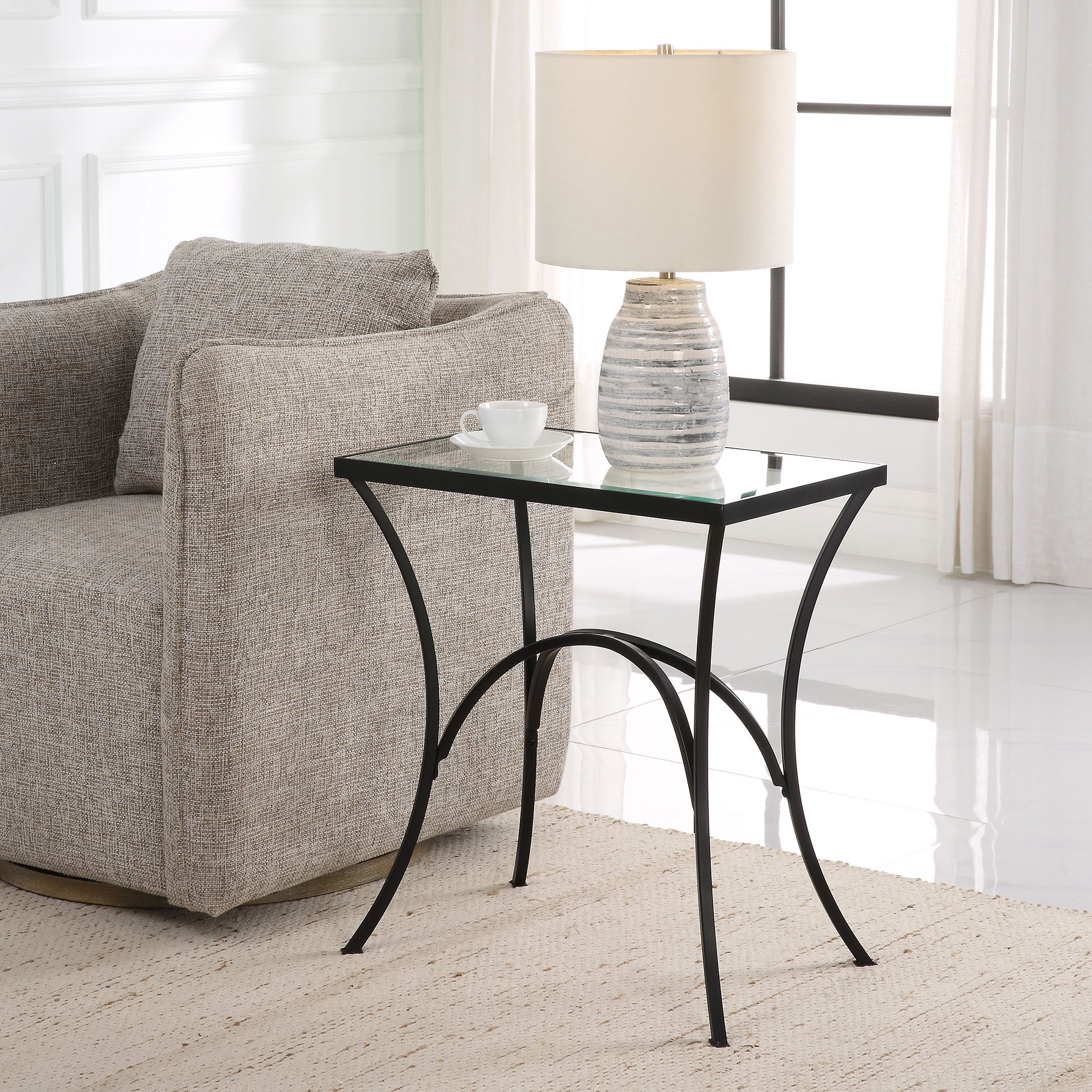 Alayna Black Metal & Glass End Table large image 