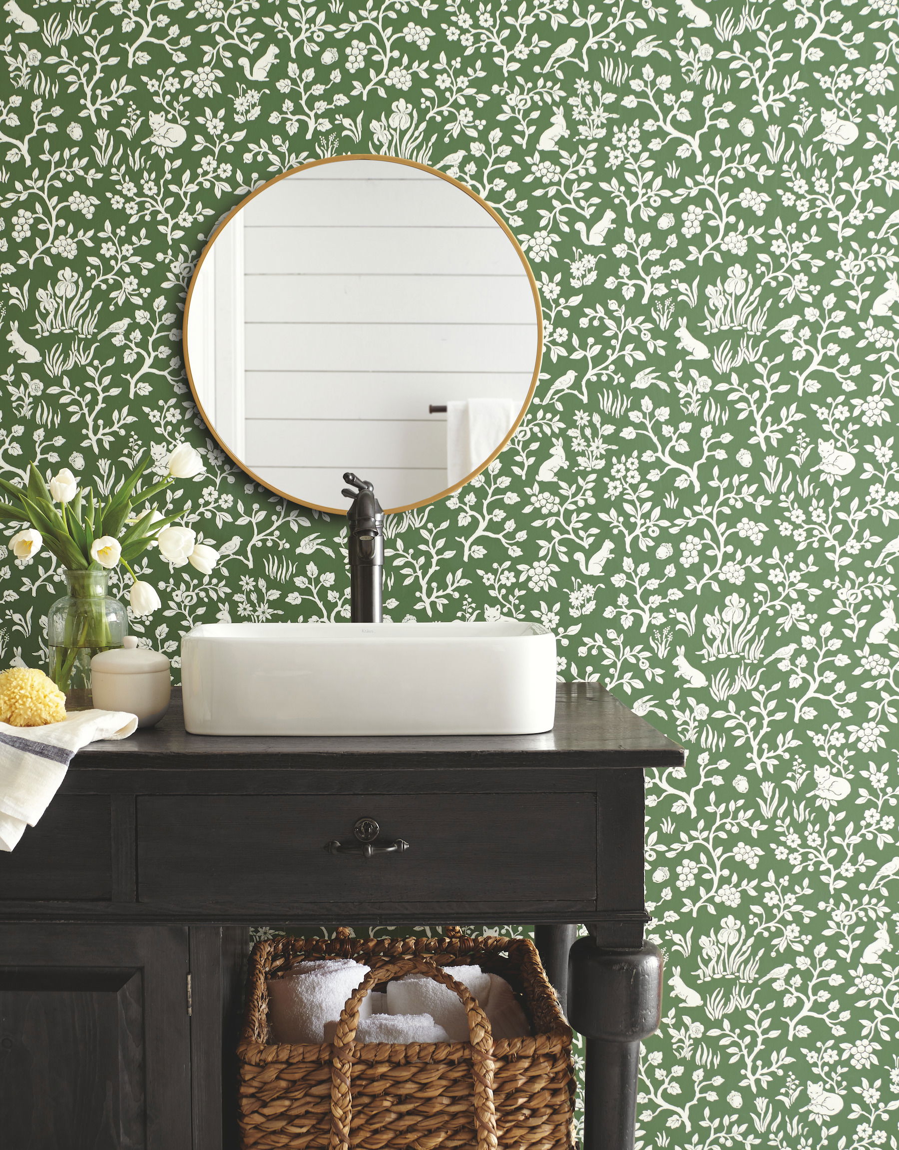 Fox & Hare Forest Green Wallpaper, by York Wall, 33' length x 1'8.5" width x 0.02" depth View 2