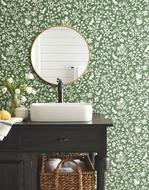 Fox & Hare Forest Green Wallpaper