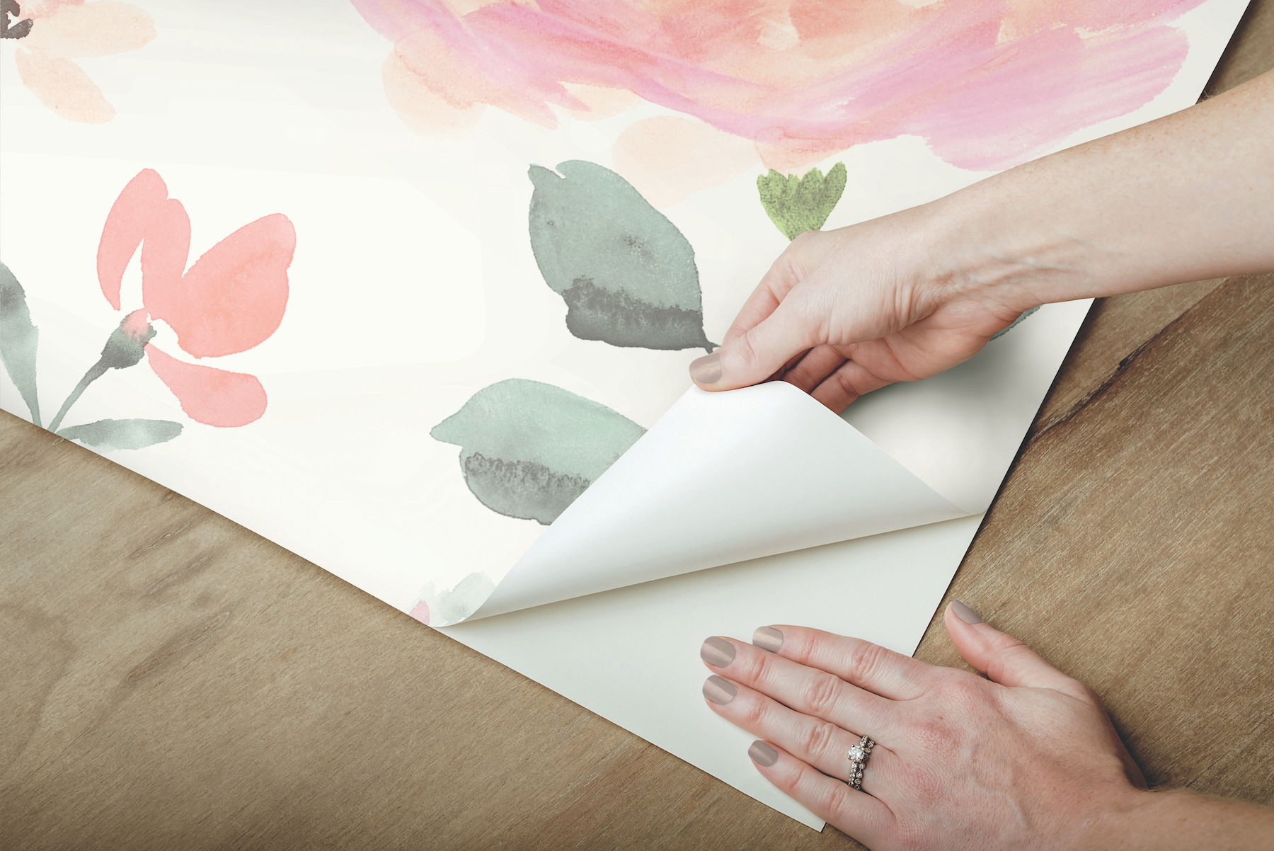 Watercolor Blooms Coral Peel & Stick Wallpaper large image 