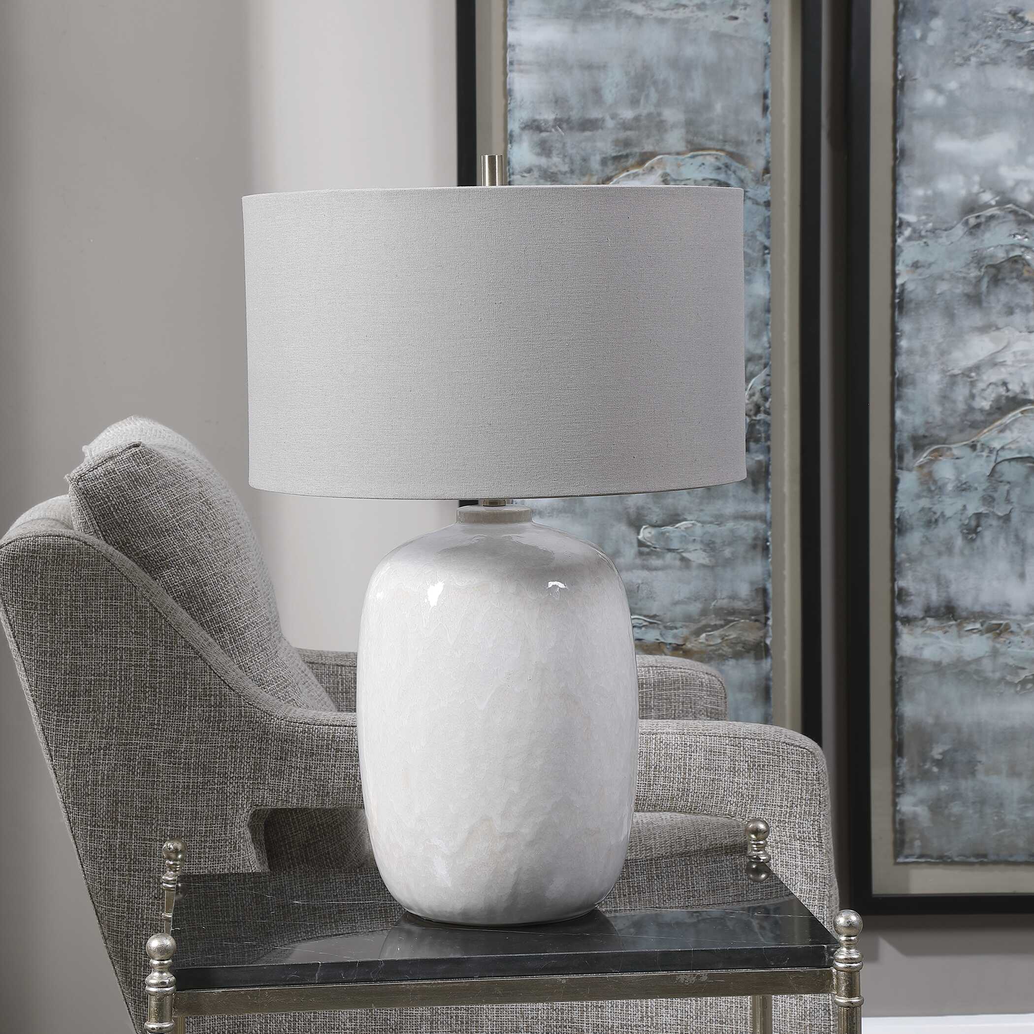 Winterscape White Glaze Table Lamp, by Uttermost, 17" width x 26" height x 17" depth View 4