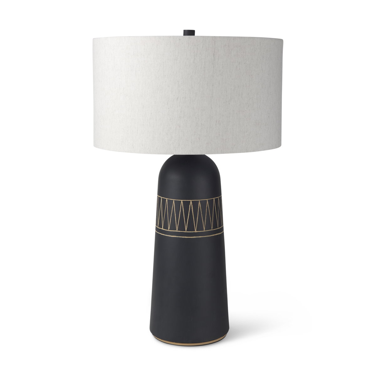 Javier 18.0L x 18.0W x 30.75H Black Base with Cream Fabric Shade Table Lamp, by Mercana, 18" length x 18" width x 30" height View 1