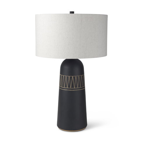 Javier 18.0L x 18.0W x 30.75H Black Base with Cream Fabric Shade Table Lamp