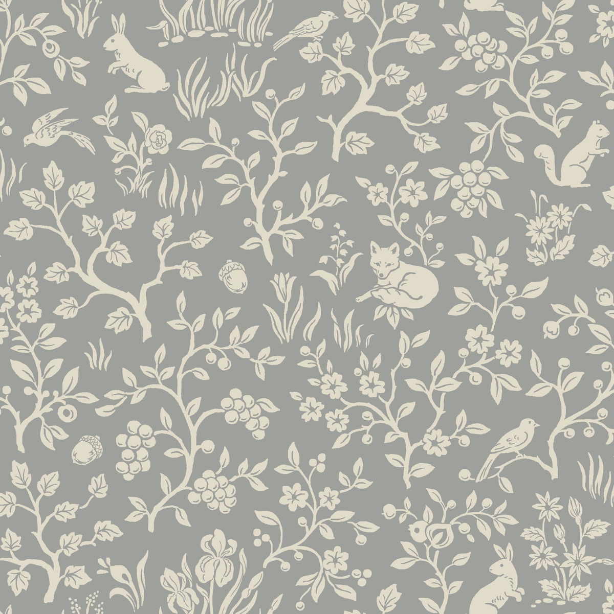 Fox & Hare Grey Wallpaper, by York Wall, 33' length x 1'8.5" width x 0.02" depth