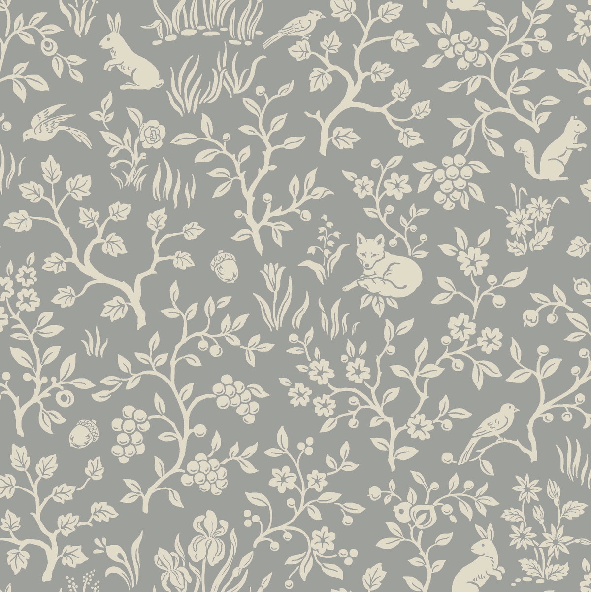 Fox & Hare Grey Wallpaper, by York Wall, 33' length x 1'8.5" width x 0.02" depth
