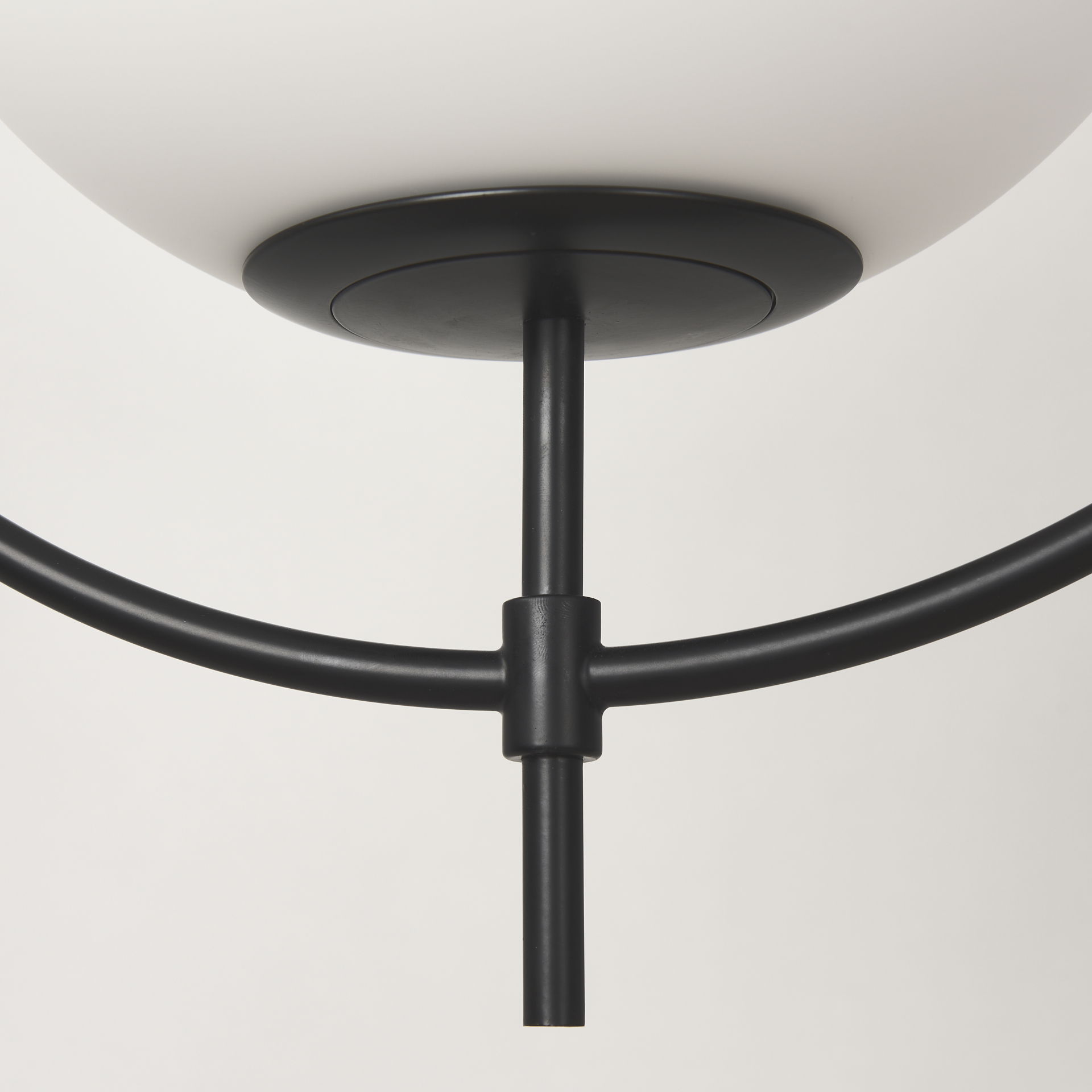 Farrah Frosted Glass Globe set in Matte Black Metal Pendant Ceiling Light, by Mercana, 17.71" length x 11.81" width x 45.27" height View 8