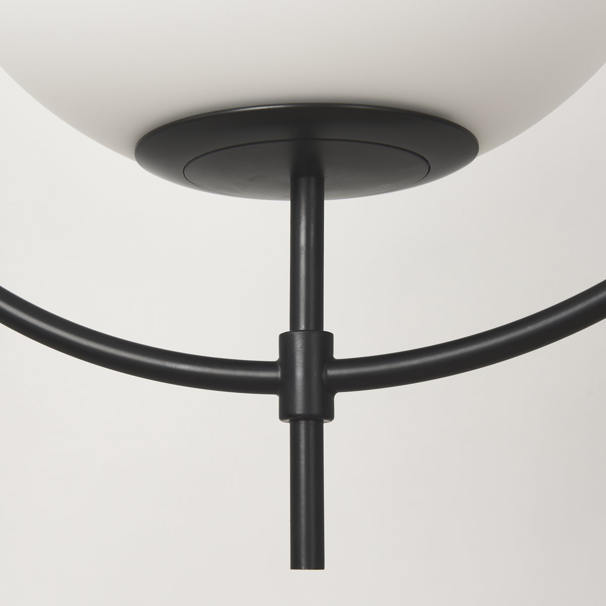 Farrah Frosted Glass Globe set in Matte Black Metal Pendant Ceiling Light, by Mercana, 17.71" length x 11.81" width x 45.27" height View 8