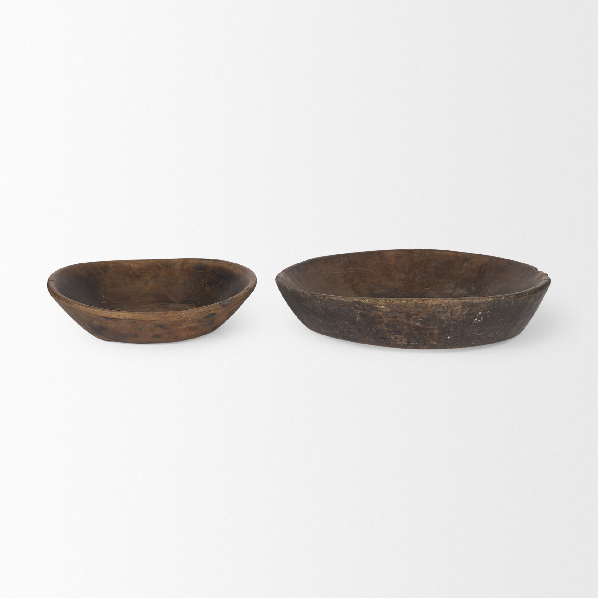 Nikita Set of 2 Large Medium Brown Reclaimed Wood Bowls, Decorative Bowl by Mercana, 17.25" length x 18.25" width x 4.5" height View 3