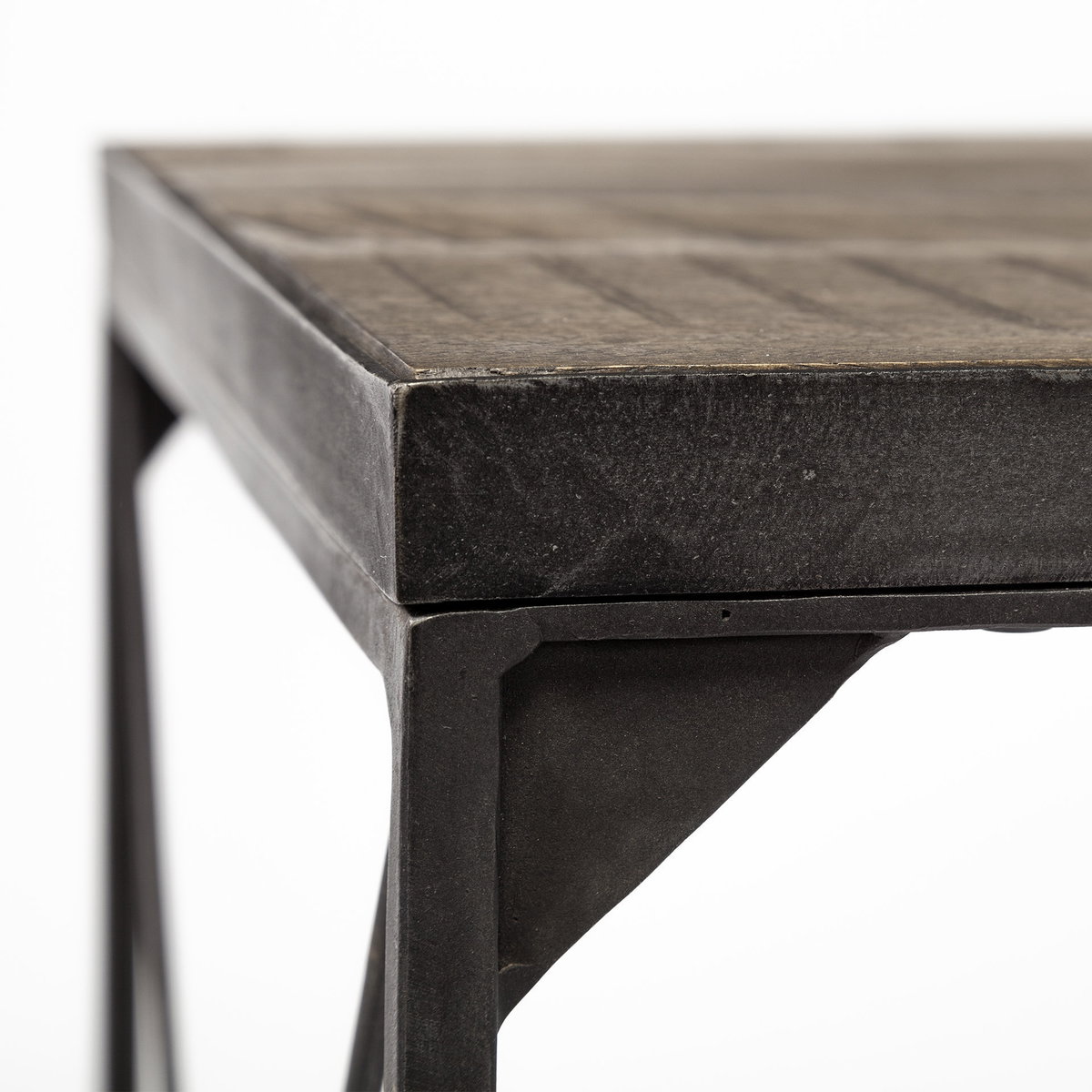 Trestman II 24' x 22.5' Square Top Medium Brown Wood and Iron Cross Braced End/Side Table, Side & End Table by Mercana, 24" length x 24" width x 22.5" height View 7