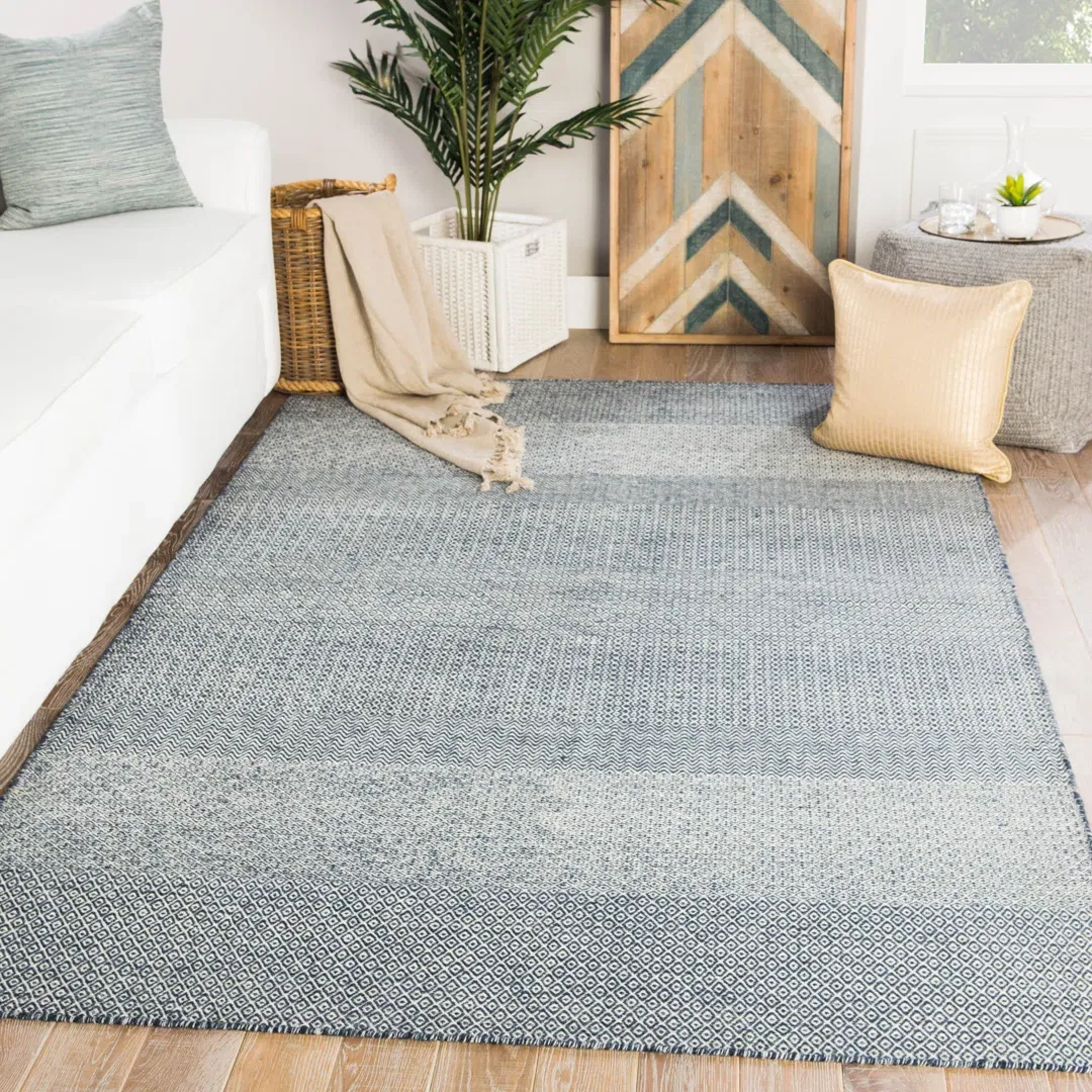 Provence Geometric Hand-Woven Wool Dark Blue/Ivory Area Rug large image 