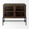 Arelius 36L x 18W x 32H Medium Brown Wood, Black Metal Base with 2 Glass Doors Accent Cabinet thumbnail 5