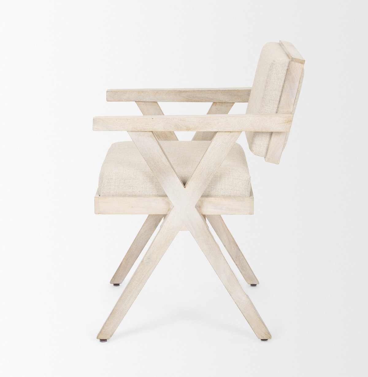 Topanga Open Back Dining Arm Chair | Cream Fabric with Blonde Wooden, Dining Chair by Mercana, 23" length x 23.25" width x 31.89" height View 5