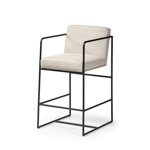 Stamford Backless 36.8in Seat Counter Stool | Beige Fabric with Metal