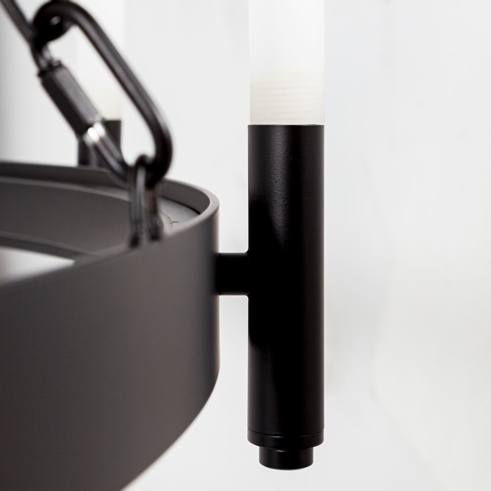 Decamp I (47.2'x36.2') Black Metal Chassis Glass Tube Twelve Light Chandelier, by Mercana, 47.24" length x 47.24" width x 36.22" height View 7