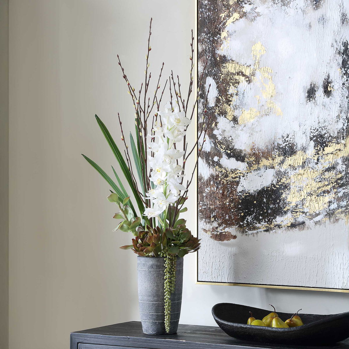 Eterna Orchid Centerpiece & Vase, Artificial Plants & Flower by Uttermost, 19.75" width x 48.5" height x 19.75" depth View 3