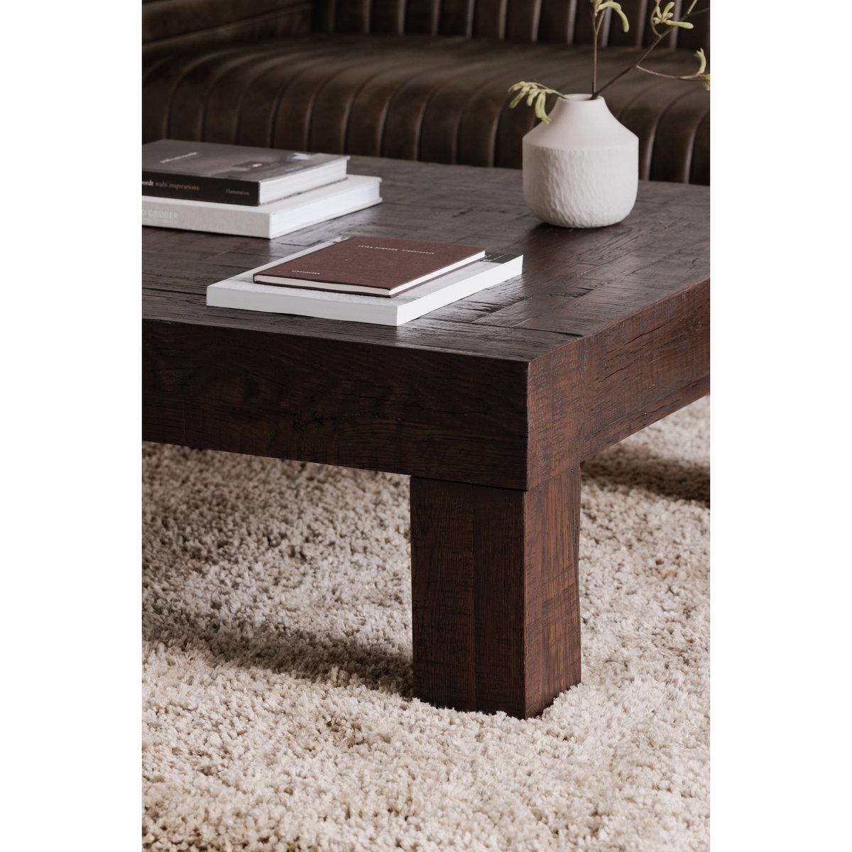 Evander Coffee Table Rustic Brown, by Moe's Home, 39.5" width x 16.5" height x 39.5" depth View 5