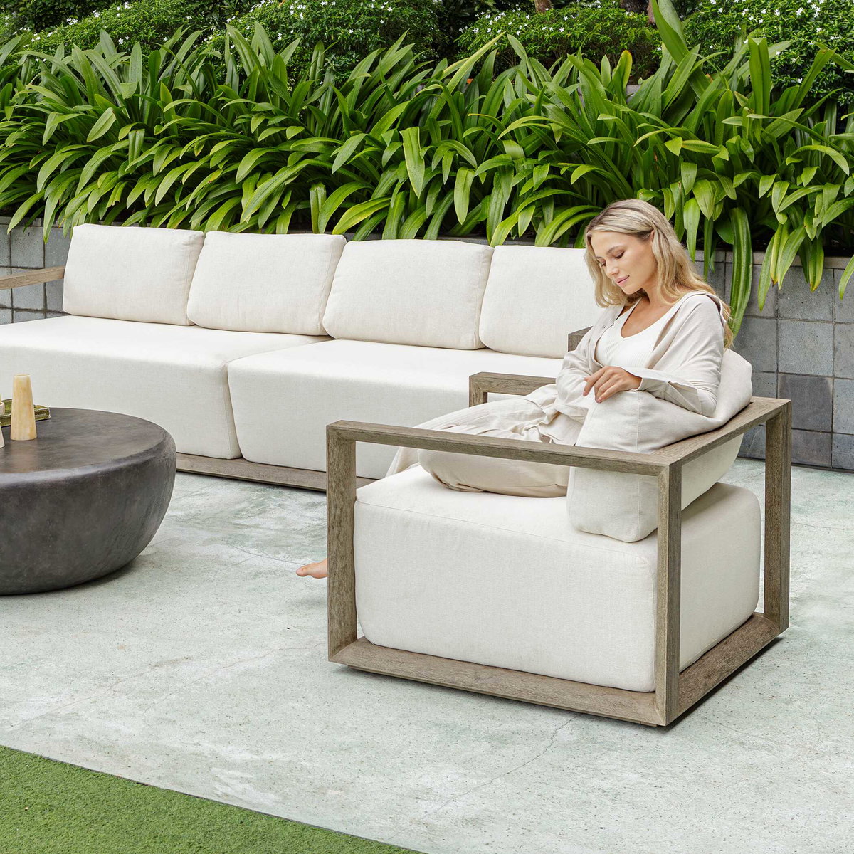 Remsen Outdoor Gray Lounge Chair, Outdoor Accent Chair by Uttermost, 2'9.5" width x 2'8" height x 2'11" depth View 7