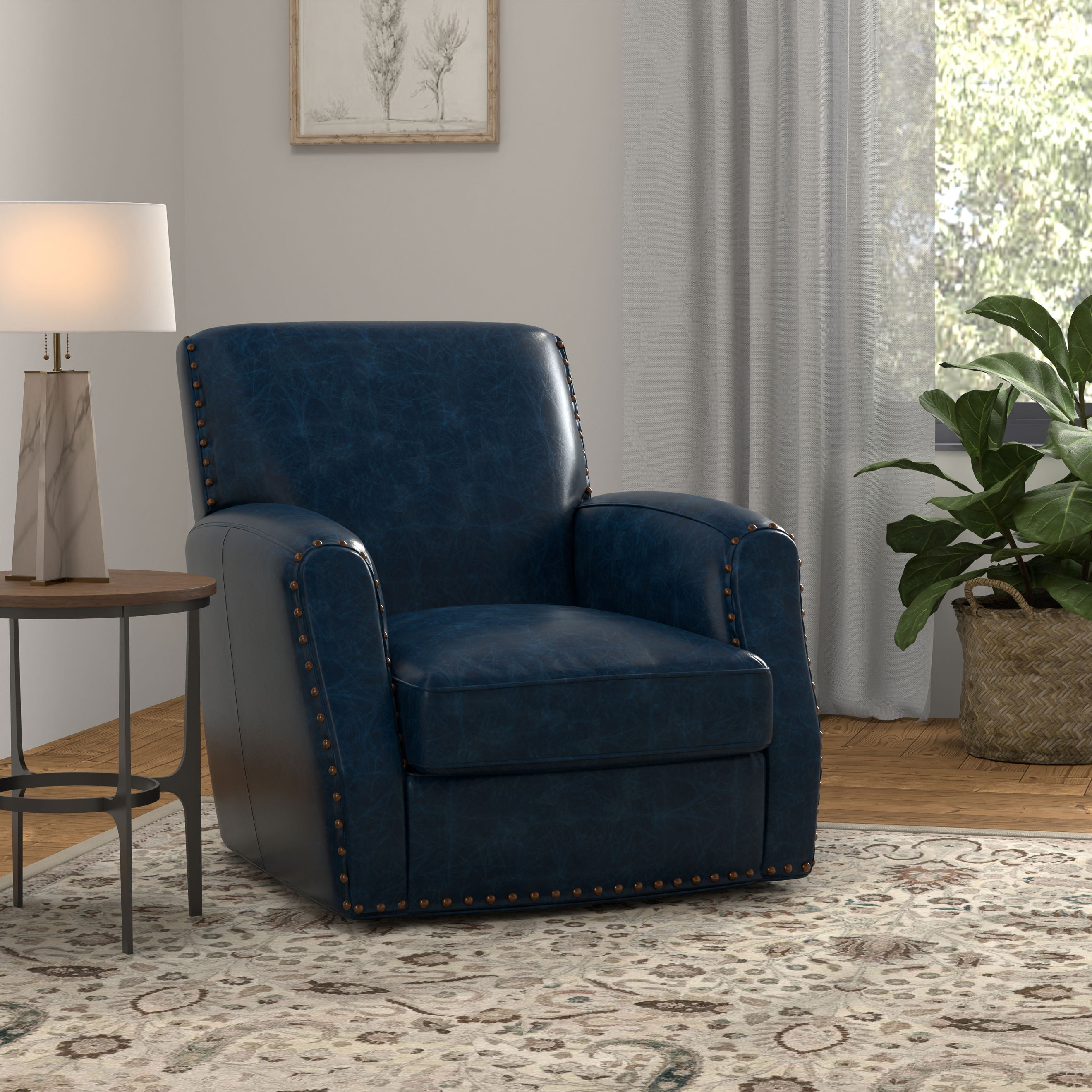 Taft Leather Swivel Chair, Chateau Blue large image 