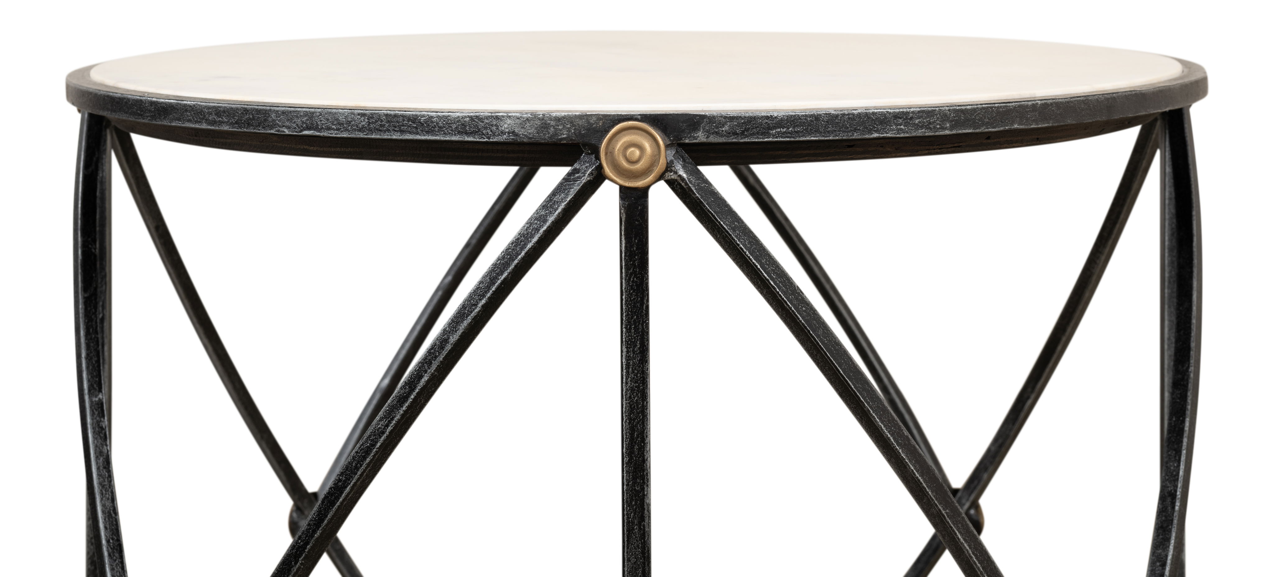 Drum & Fife Lamp Table, Aged Wht Marble, Side & End Table by Sarreid, 24" length x 24" width x 29" height View 13