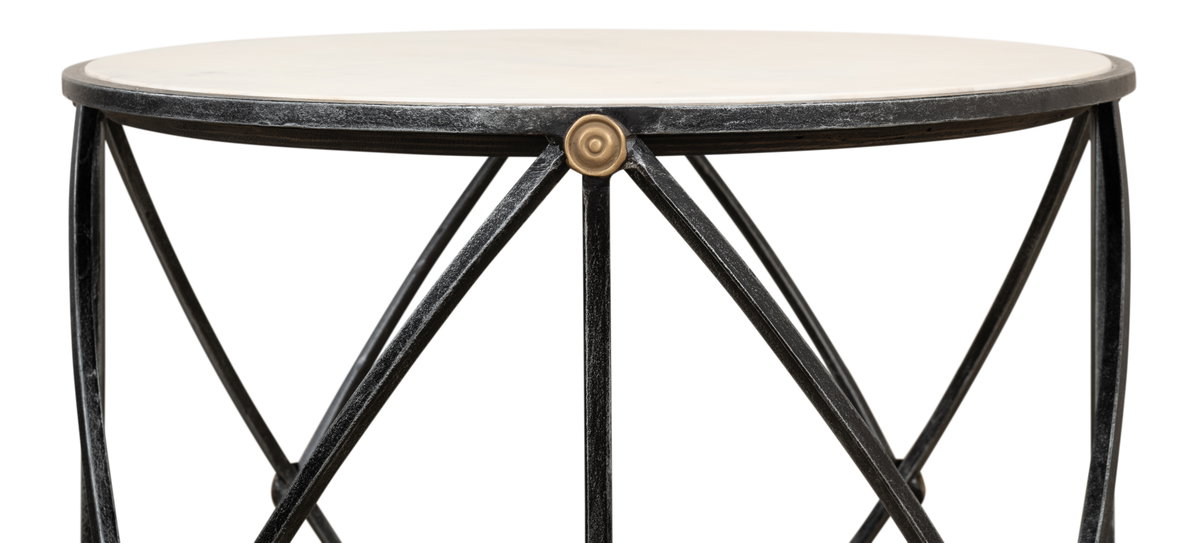 Drum & Fife Lamp Table  Aged Wht Marble, by Sarreid, 2' length x 2' width x 2'5" height View 13