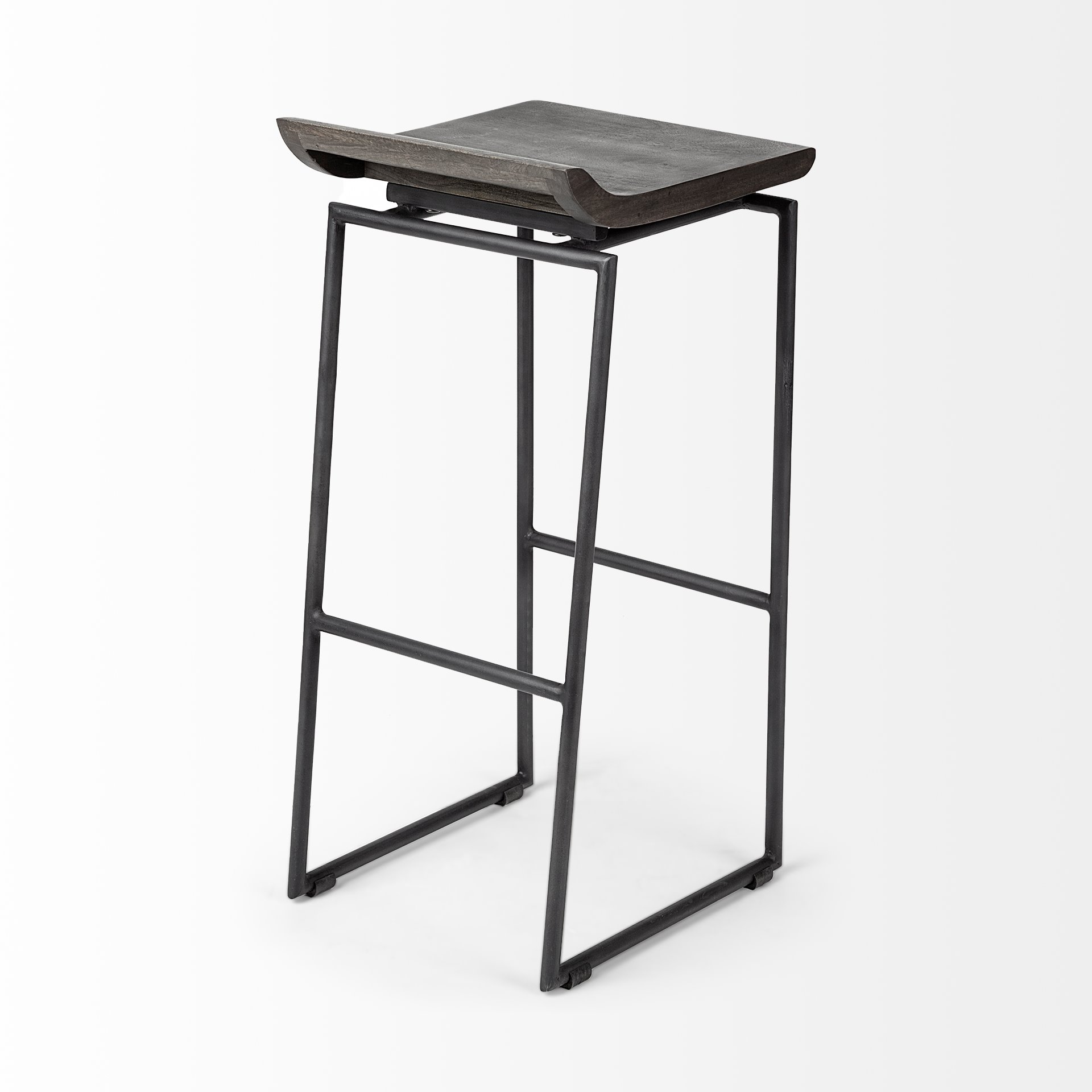 Givens 30.25'H Seat Height Black Wood Seat Black Metal Base Stool, Counter & Bar Stool by Mercana, 14" length x 15.8" width x 32" height View 7