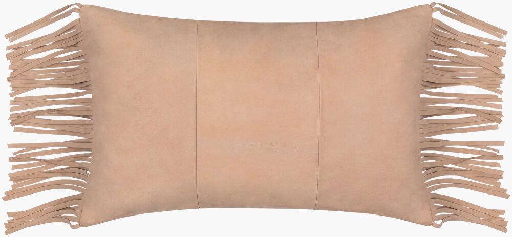 Suede Fringe Lumbar Pillow, Decorative Pillow by Surya, 14" length x 22" width