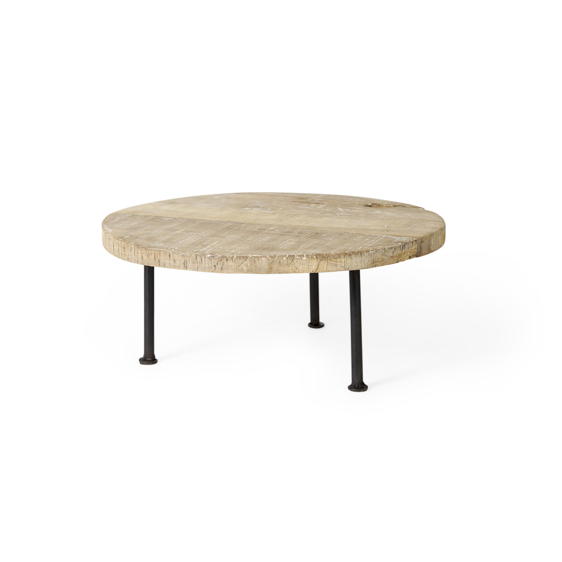 Cedric 15L x 15W x 6H Round Light Brown Wood with Black Metal Legs Decorative Display Stand, Decorative Tray by Mercana, 15" length x 15" width x 6" height View 1