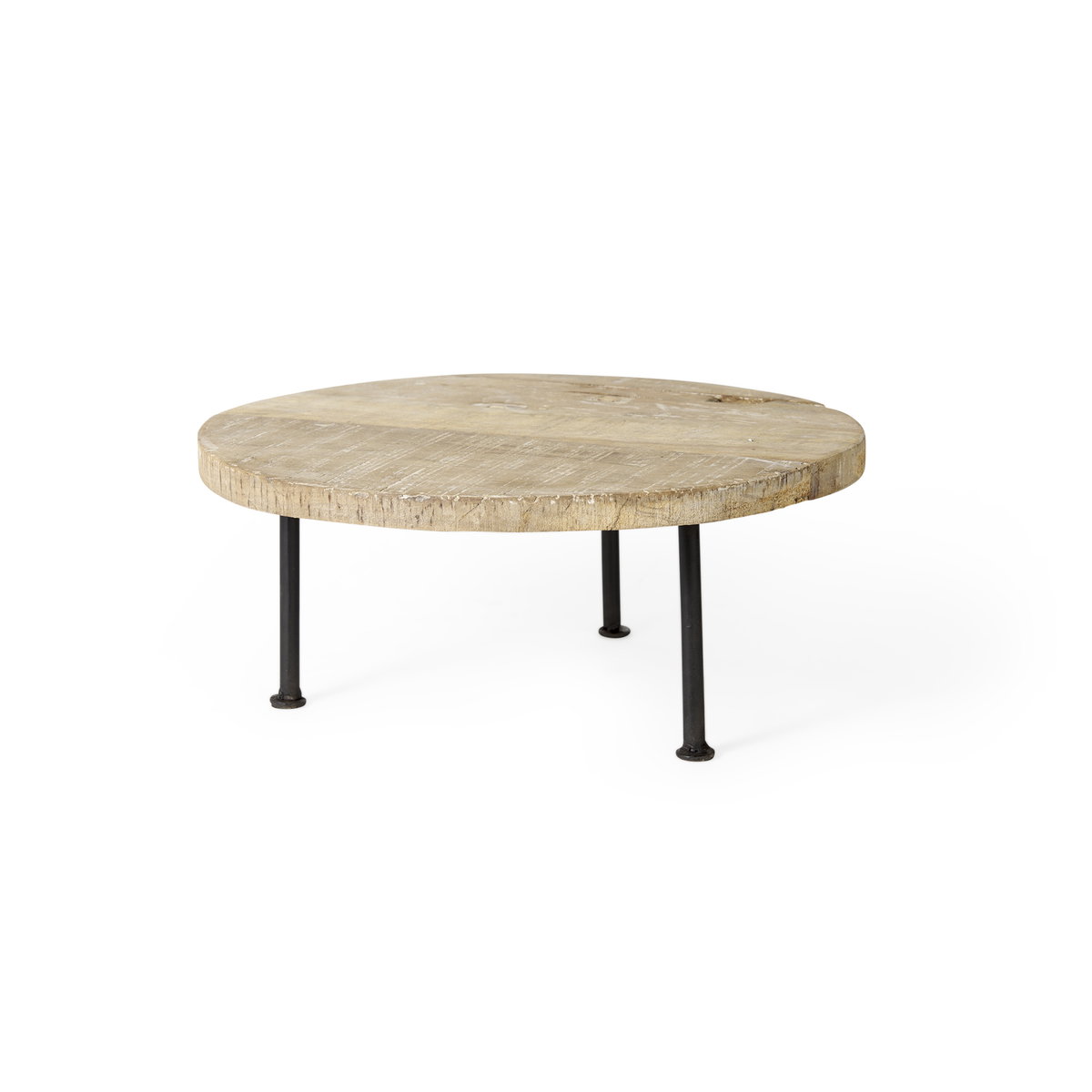 Cedric 15L x 15W x 6H Round Light Brown Wood with Black Metal Legs Decorative Display Stand, Decorative Tray by Mercana, 15" length x 15" width x 6" height View 1