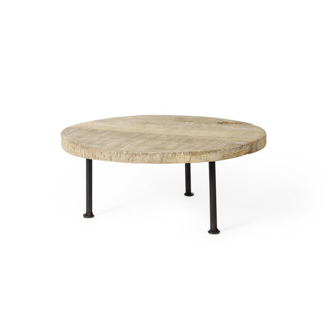 Cedric 15L x 15W x 6H Round Light Brown Wood with Black Metal Legs Decorative Display Stand