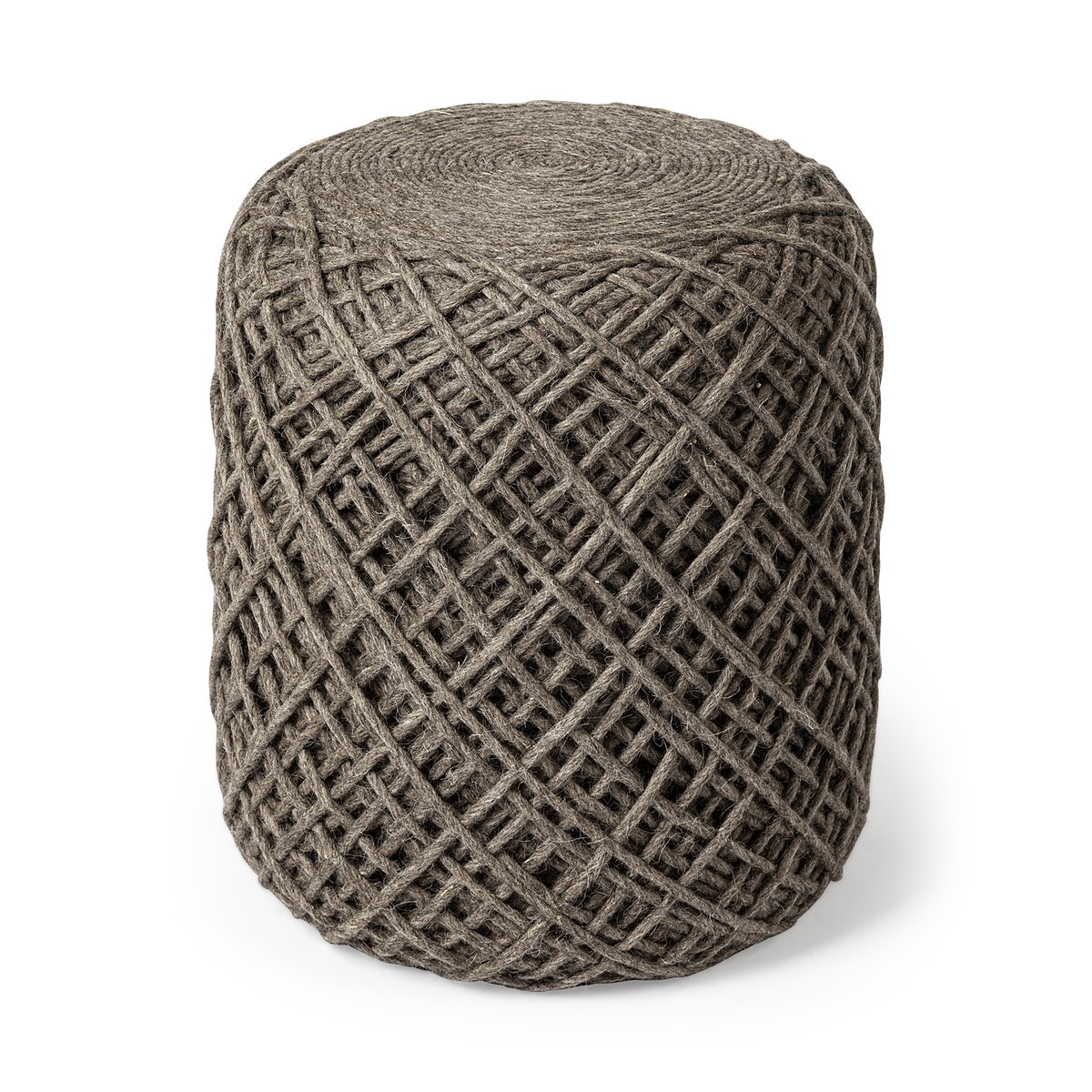 Allium Dark Brown Handwoven Wool Cylindrical Pouf, Ottoman by Mercana, 15.75" length x 15.75" width x 17.75" height View 1