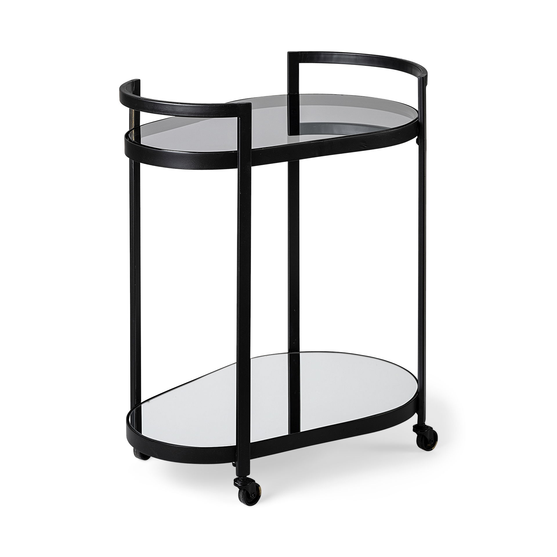 Eleonore Black Metal Frame Two-Tier with Glass Shelves Bar Cart, Bar Carts & Cabinet by Mercana, 25" length x 16.14" width x 27.95" height View 1