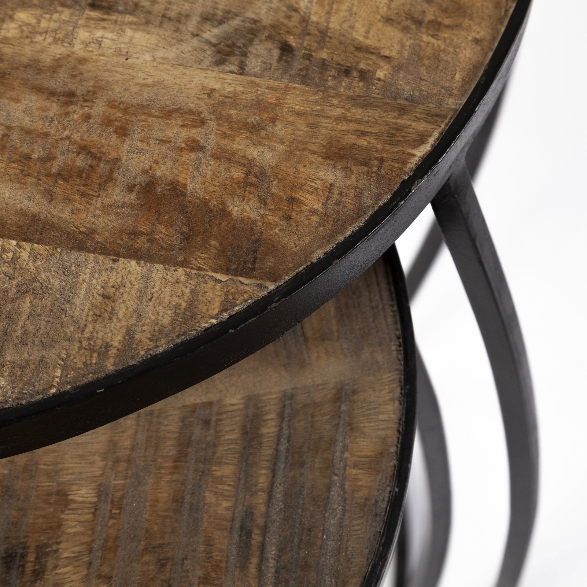 Clapp IV (Set of 2) 20L x 20W Brown Round Wood Top with Black Iron Frame Nesting Accent Tables large image 