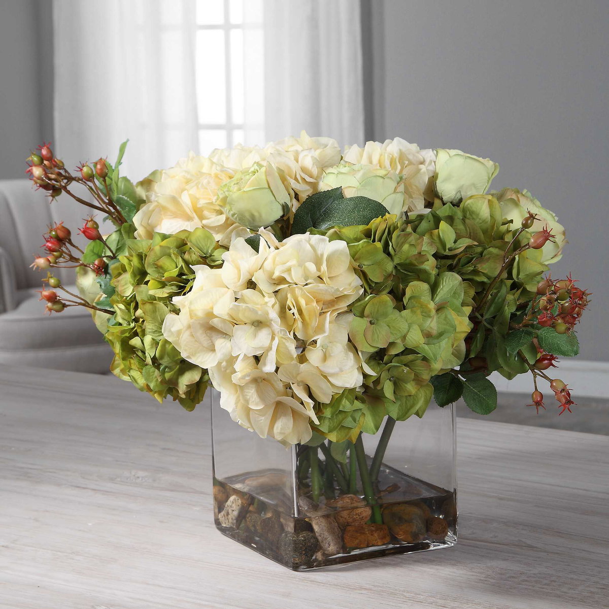 Cecily Hydrangea Bouquet, Artificial Plants & Flower by Uttermost, 15" width x 11" height x 13" depth View 5