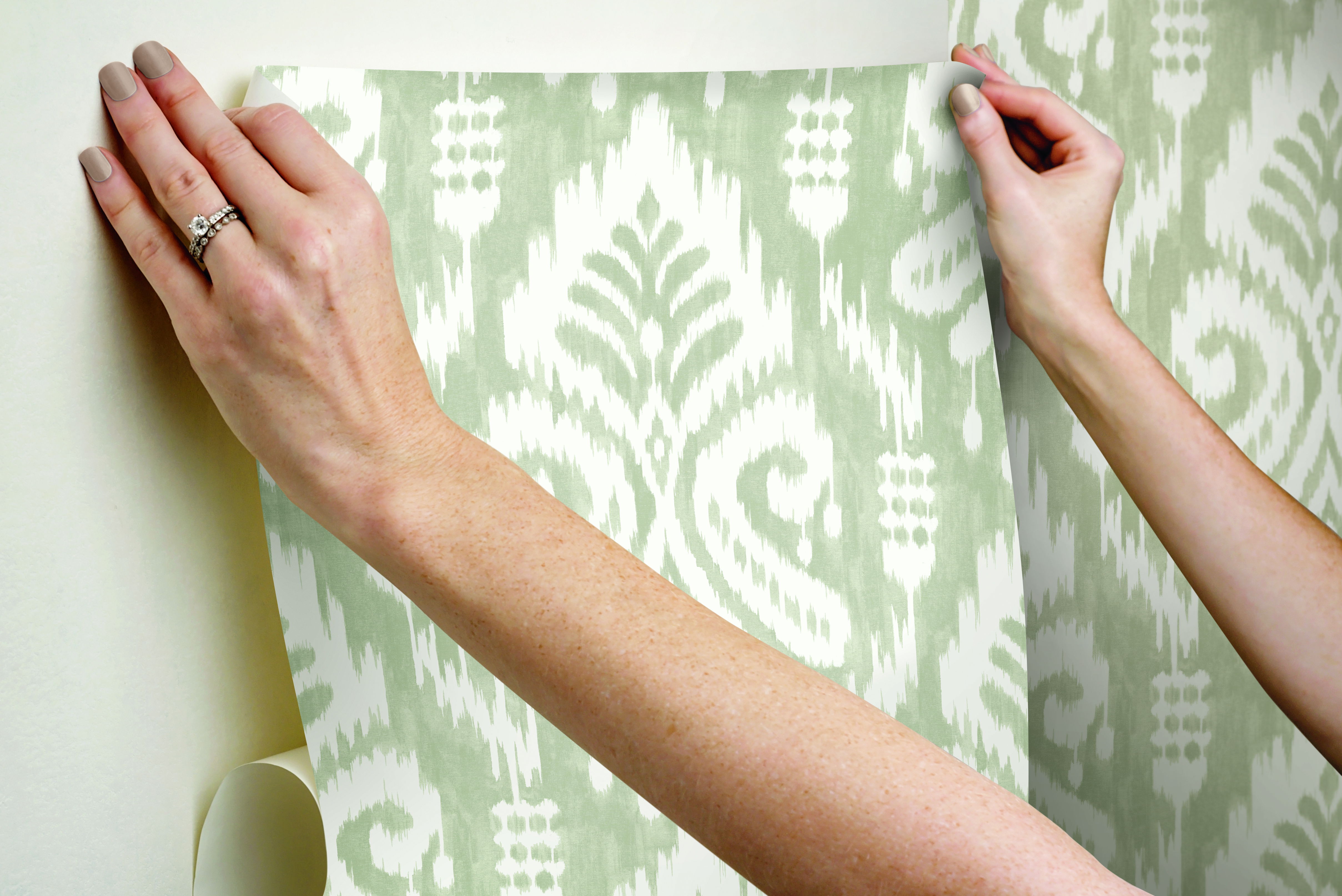 Hawthorne Ikat Off White Peel & Stick Wallpaper large image 