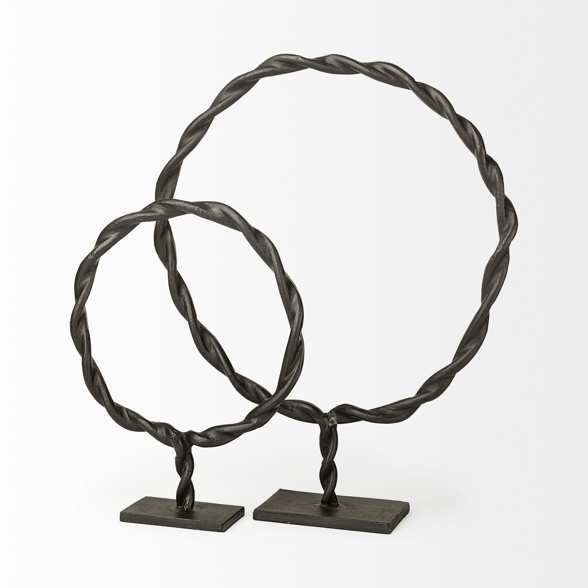 Rizwan (Large) Black Aluminum Braided Circular Object, Decorative Object by Mercana, 18.5" length x 3.3" width x 23" height View 6