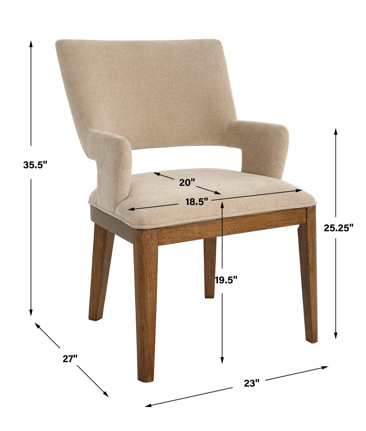 Aspect Mid-Century Dining Chair, by Uttermost, 23" width x 35.5" height x 27" depth View 3