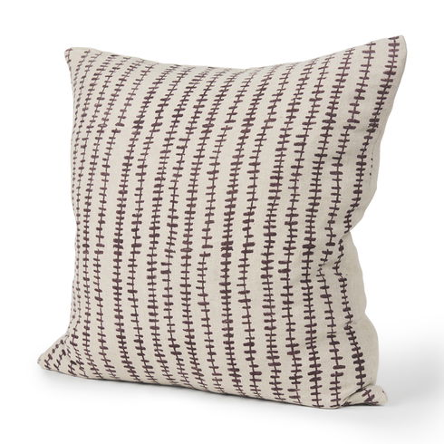 Jenna Beige with Merlot Print Linen Square Decorative Pillow Cover