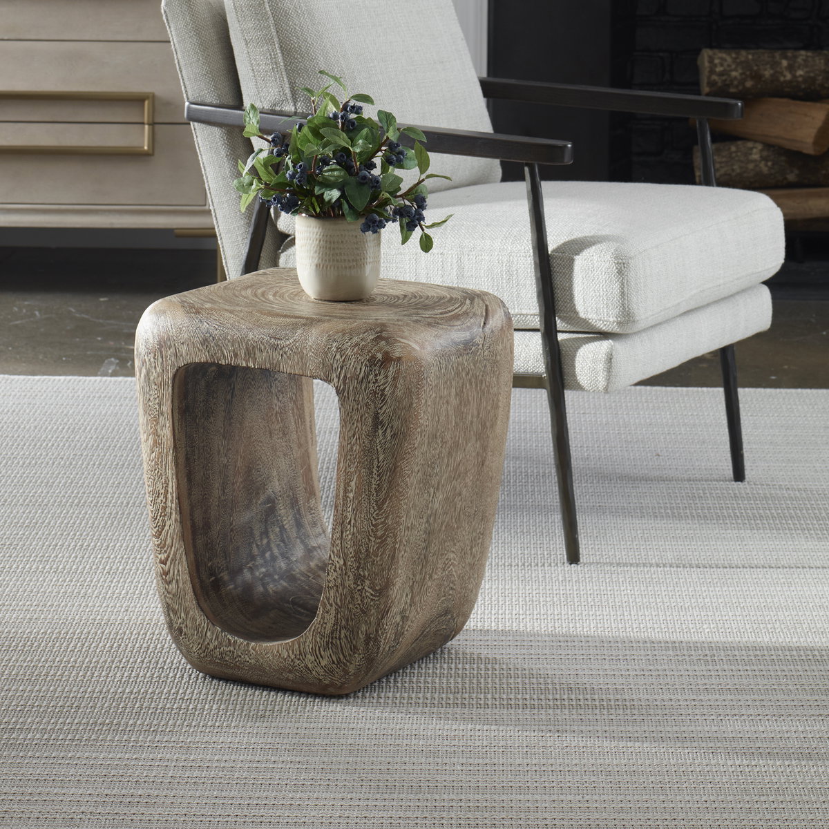 Loophole Bleached Wash Accent Stool, Ottoman by Uttermost, 16" width x 18" height x 14" depth View 2