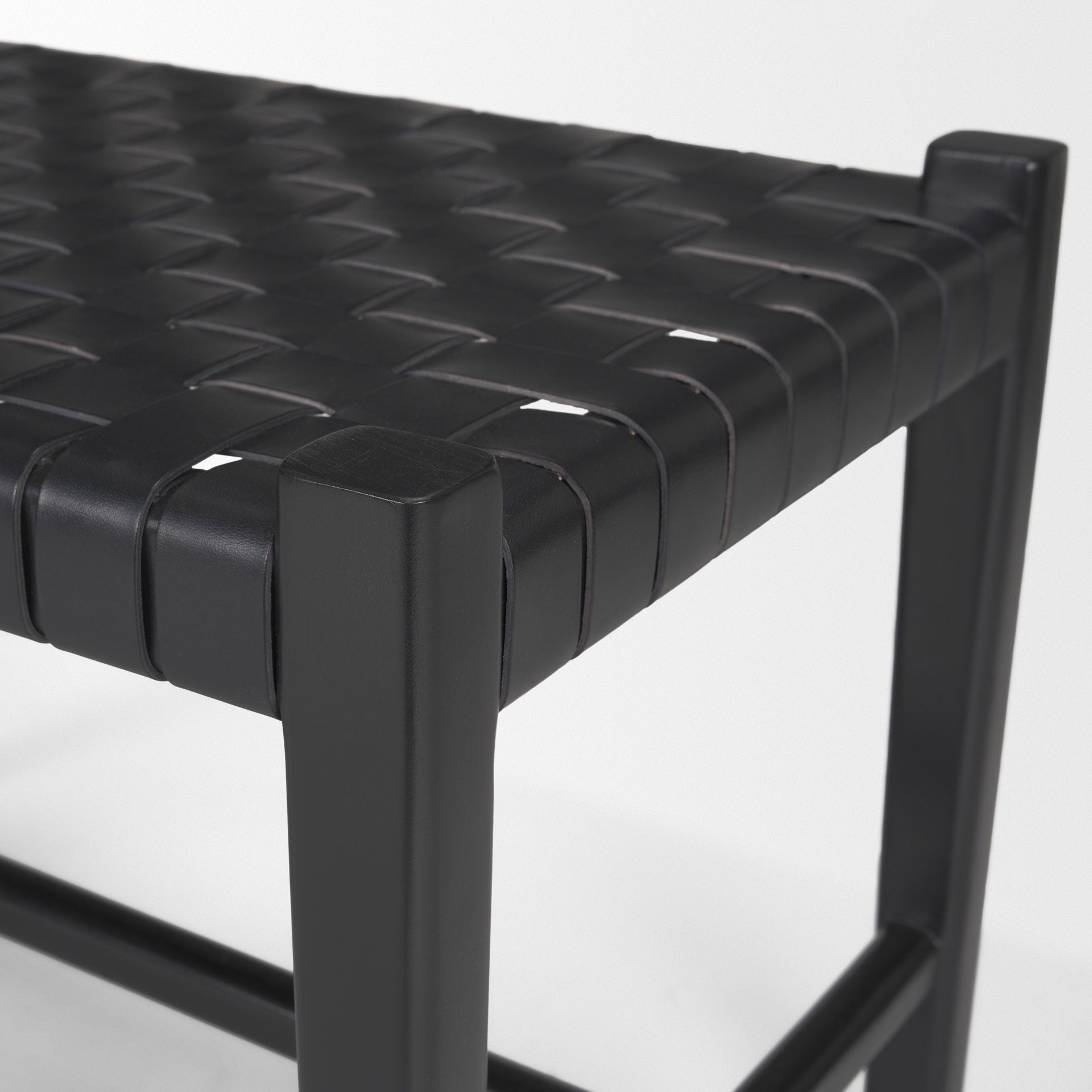 Shane Black Wood with Woven Black Leather Bench large image 