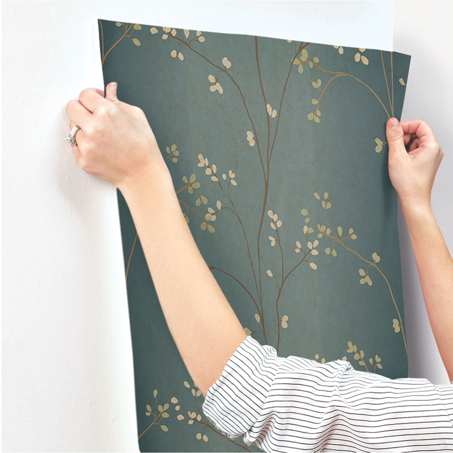 Vertical Blossoms Teal Metallic Wallpaper large image 