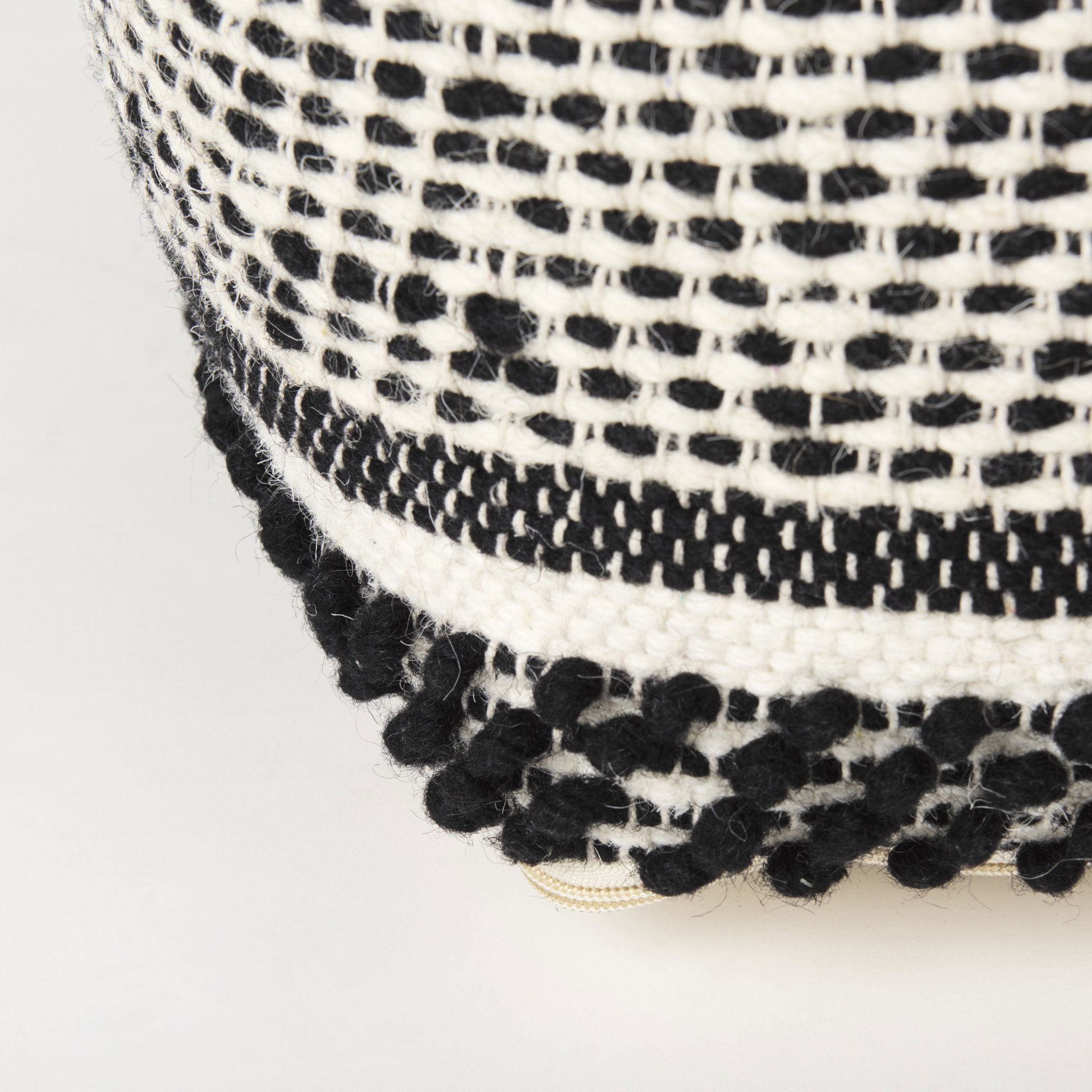 Garima   Black/White Wool and Cotton Patterned Pouf, Ottoman by Mercana, 22" length x 22" width x 14" height View 10